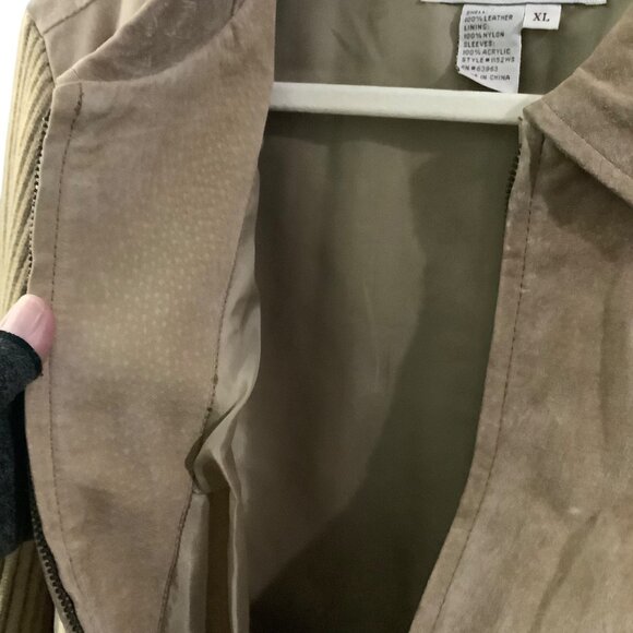 Vtg AMI Tan Leather Jacket With Ribbed Knit Sleeves Women Size XL Lined - Picture 7 of 7